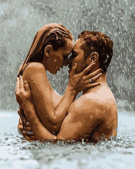 Картина по номерам 40x50 Обнаженная пара в озере под дождём