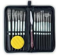 Без бренда «Коробка 50 шт.: Набор кистей для рисования в чехле, премиум набор (15 нейлоновых кистей, 1 мастихин) белые» в Екатеринбурге 