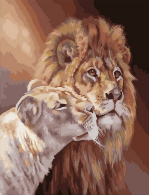 Картина по номерам 40x50 Лев и его ласковая львица