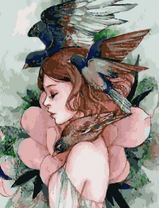 Без бренда «Девушка с большим цветком и птицы» в Екатеринбурге  в интернет-магазине  в Екатеринбурге Без бренда «Девушка с большим цветком и птицы» в Екатеринбурге