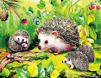 Ежиное семейство среди ягодок