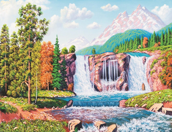 Алмазная мозаика 40x50 Небольшие водопады в горной местности