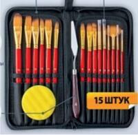 Без бренда «Набор кистей для рисования в чехле, премиум набор (15 нейлоновых кистей, 1 мастихин) красные» в Екатеринбурге 