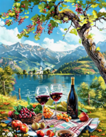 Без бренда «Винный натюрморт с бокалами, бутылкой вина, фруктами и ягодами» в Екатеринбурге 