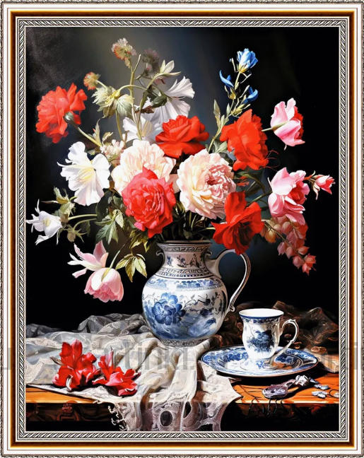 Алмазная мозаика 40x50 Шикарный букет из разных цветов на столе