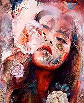 Девушка, розы и пчела