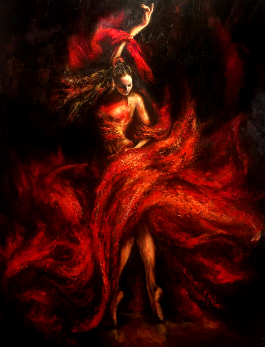 Картина по номерам 40x50 Балерина в огненном платье